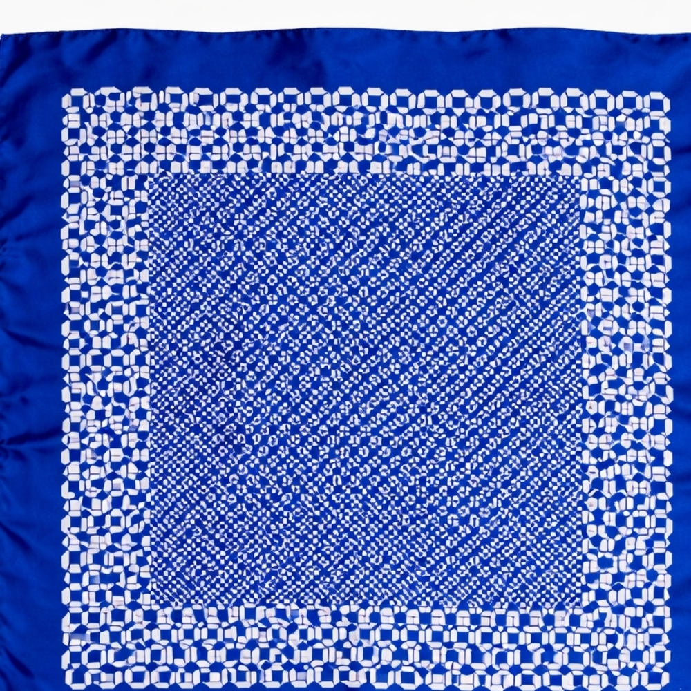 Vintage Jean Caseeere Signed Silk Scarf Blue White Geometric Mod Op Art 60s 70s - Picture 2 of 8
